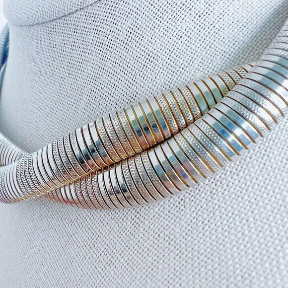 Vintage Silver Braided Flat Snake Chain Necklace Statement Quiet Luxury Classy - Picture 4 of 6